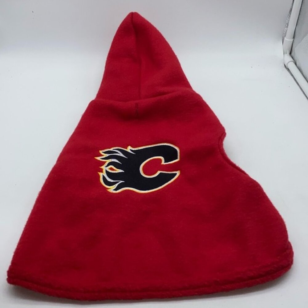 NHL Calgary Flames Hockey Team Dog Red Fleece Hoodie Sweater Size Medium